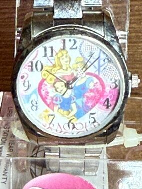 Disney Silver-Tone Bracelet Watch with Pink and Blue Princess Dial